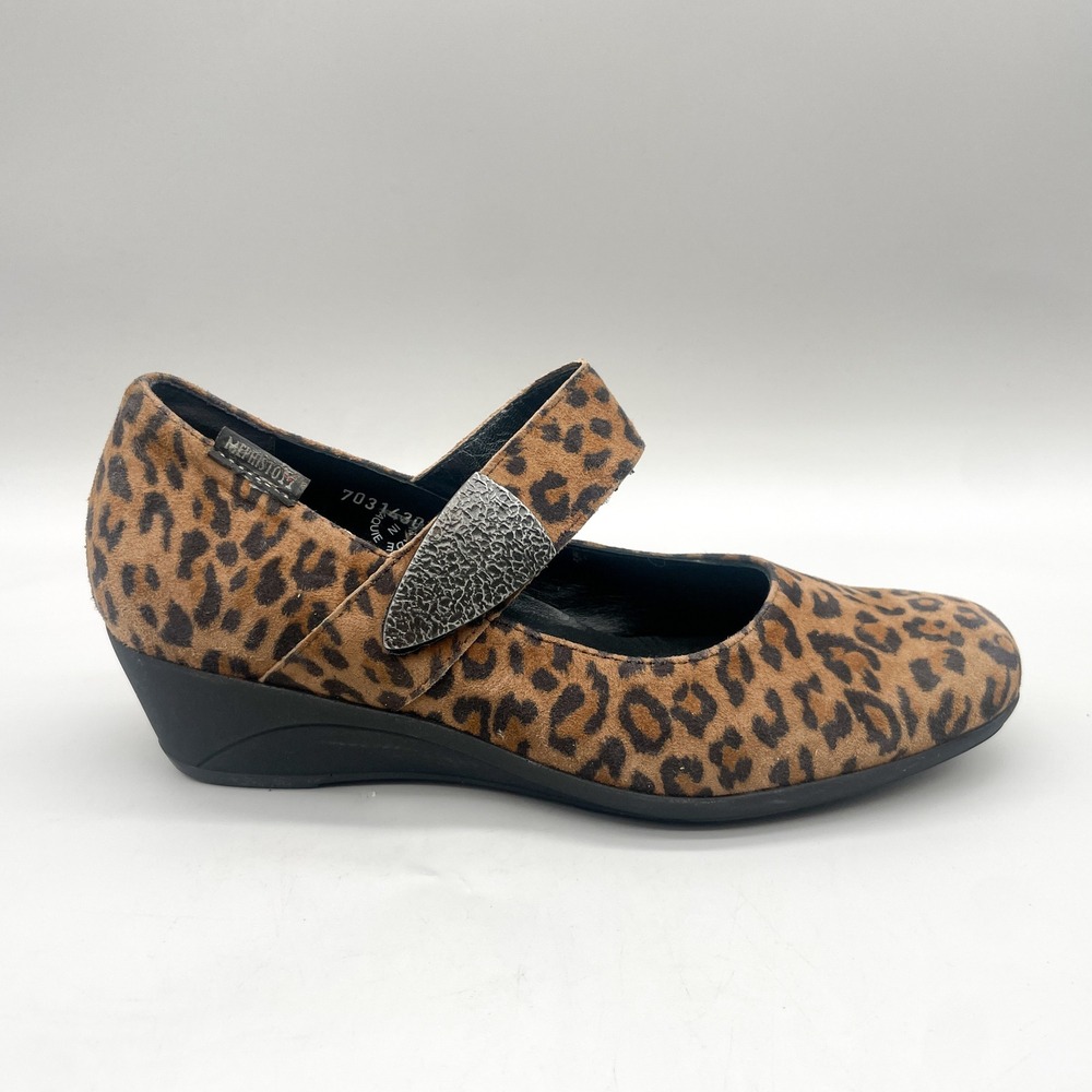 Mephisto Womens 7 Kimona Mary Jane Wedge Pumps Leopard Suede Retro Office Heel